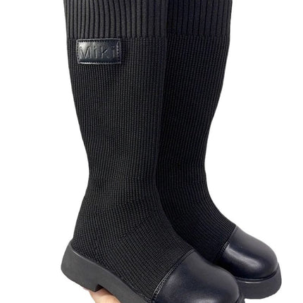 Black long high boots socks shoes socks elastic Flyknit knitted children Girl Princess Autumn single boots princess