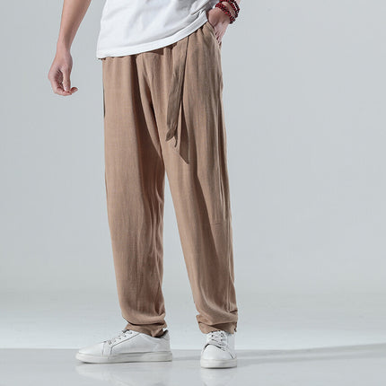 2025 Spring New Cross-Border Chinese Style Men's Casual Pants Linen Japanese Harem Pants Lantern Pants National Trend Loose Men's Pants