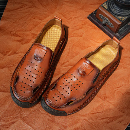 Cross-Border Hot-Selling Summer New Products Large Size Hand-Stitched Casual Breathable Mesh Genuine Leather Toe-Cap Sandals and River Shoes