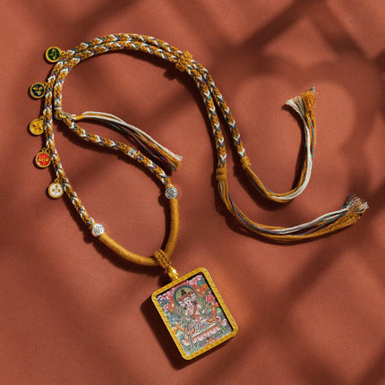 Thangka Xizang Hand Rope Hand-woven Ethnic Style Bracelet Five-way God of Wealth Green Mother Wen Zhu Thangka Bracelet