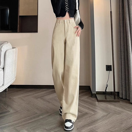 khaki Jeans Women's Narrow Wide-leg Pants Trendy All-match New High Waist Slimming Casual Straight Pants