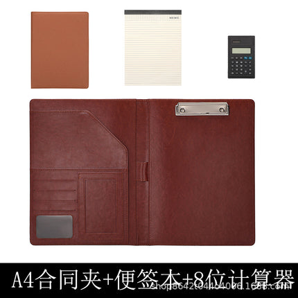 A4 Folder Calculator Multifunctional Leather Document Folder Office Contract Folder with Manager Folder Storage