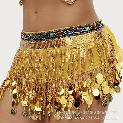 Cross-border explosions belly dance waist chain sequins tassel dance hip towel Indian dance gong pure color film practice waist towel