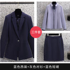 blue suit gray shirt blue skirt / S