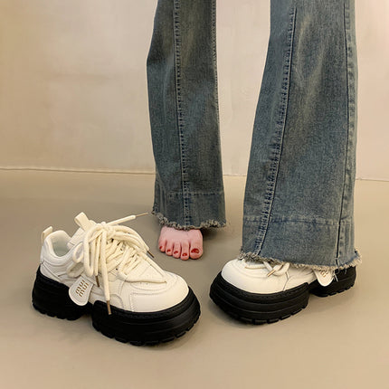 Women's Shoes 2025 New Spring Black Sneakers Versatile Casual Sneakers Thick-Soled Height-Increasing Dad Shoes to Match Skirts