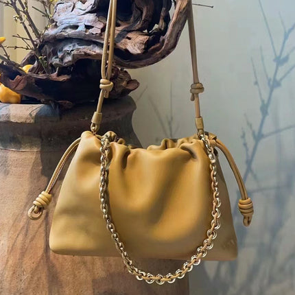2026 New Chinese Style Crossbody Women's Bag, Cowhide Lucky Bag, Bucket Bag, Drawstring Cloud Bag, Single Shoulder Crossbody Underarm Women's Bag