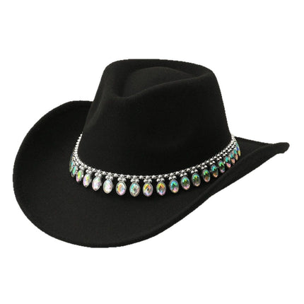 Cross-Border European and American Style Popular Tassel Horse Eye Code Chain Green Agate Diamond Claw Hat Chain Top Hat Cowboy Hat Felt Hat Gemstone