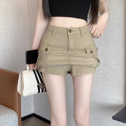 Khaki High-Waisted Slim-Fit Bodycon Mini Skirt for Women, 2025 Autumn New American Style Skirt Ins