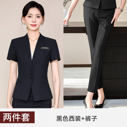 Stewardess Professional suit Women's Fashion Elegant Jewelry Store High-end Suit Dress Overalls Hotel Front Desk Workwear Summer