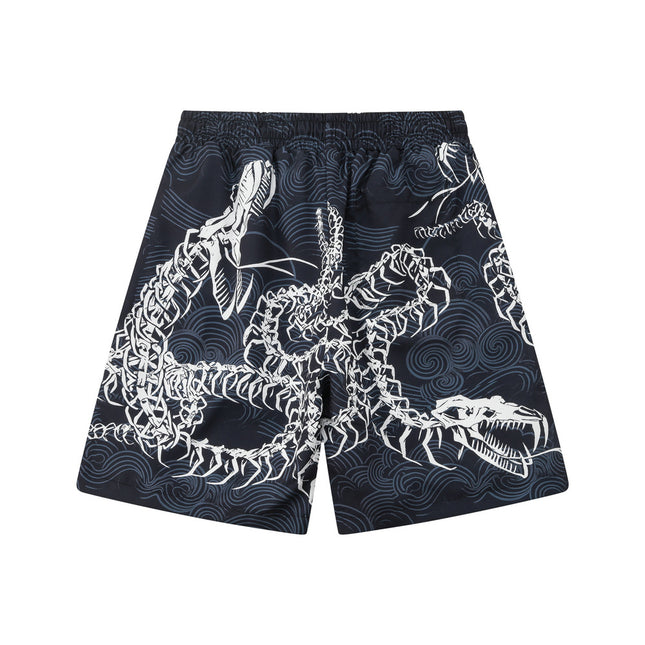 Cross-border Trade Trendy Brand Retro Xiangyun Loose Beach Shorts Printed Snake Bone Couple High Street Casual Pants Two-piece Set