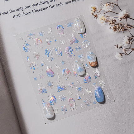 Fantasy Christmas Nail Art Stickers Tomoni Embossed Adhesive Popular Ins Colorful Snowflake Nail Sticker Decorations