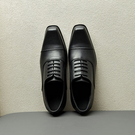 One-piece delivery high-grade British style square toe leather shoes men's high heels top layer cowhide Brown height increasing Guangzhou leather shoes
