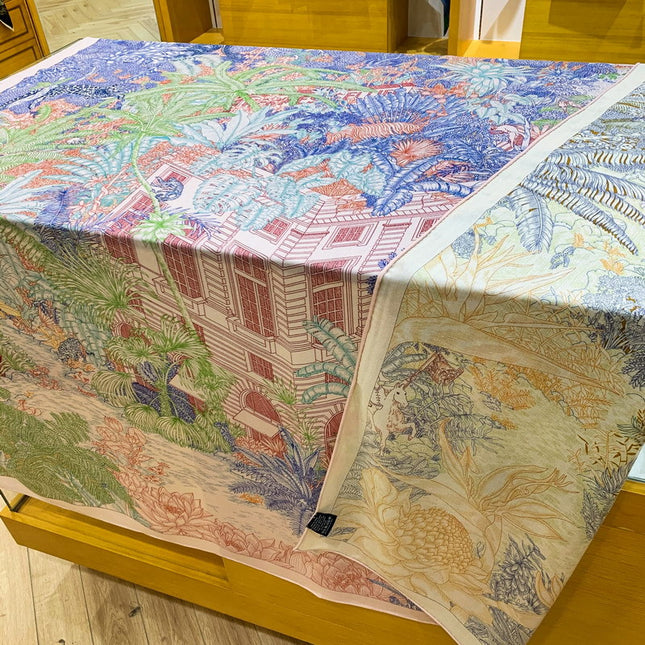 Fubao Rainforest Double-Sided Heterochromatic Silk Wool Large Square Scarf Autumn and Winter Warm Velvet Silk Wool Scarf Women's Shawl