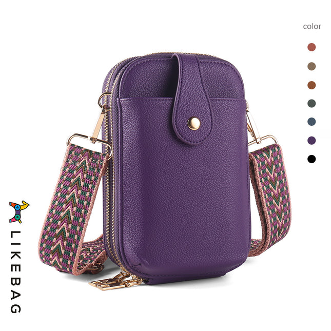 Cross-border New Multi-layer Mobile Phone Bag Card Bag Ethnic Style Characteristic Ribbon PU Small Bag Casual All-match Crossbody Bag for Women