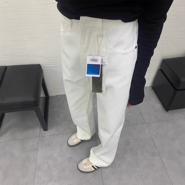 Petite Narrow Wide-Leg White Jeans for Women 2025 Spring New High-Waisted Loose Drape Straight Floor-Length Pants