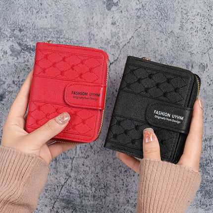 Factory New Women's Wallet Short Zipper Large Capacity Coin Purse All-match Embroidered Color Clutch Card Bag