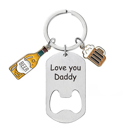 Cross-border Stainless Steel Engraving Metal Keychain Bottle Opener Wine Glass Wine Bottle Birthday Christmas Father's Day Gift