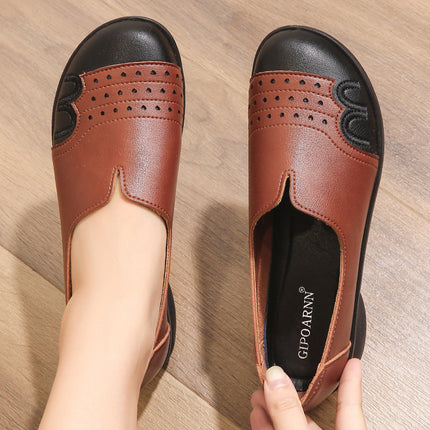 Mom's Shoes 2026 Spring and Autumn Soft-Soled Single Shoes for Middle-Aged and Elderly Women, Comfortable Non-Slip New Leather Shoes for Grandma