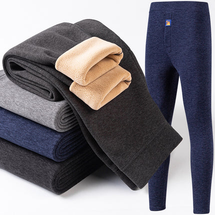 Winter Fleece-Lined Thickened Camel Wool Men's Thermal Composite Base Layer Pants Plus Size Men's Polyester Thermal Pants