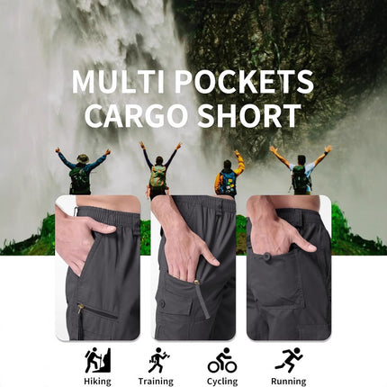 Magnivit Men's Cropped Pants Long Elastic Cargo Shorts Below Knee Shorts 3\/4 Cotton Cargo