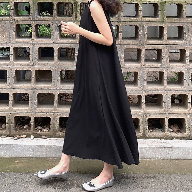 French Style Sleeveless Cotton and Linen Dress for Women 2024 Summer New Design Back Cut Out Round Neck Vest Dress