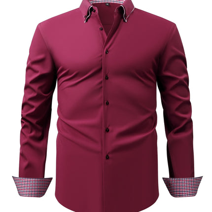 Men's Light Business Casual Shirt Mustard Yellow Square Cross-Border