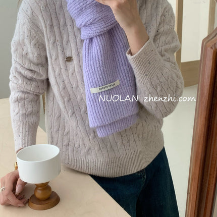 Factory Wool Blended Solid Color Wool Scarf Women's Winter White South Korea New Student Couple Simple Knitted Scarf