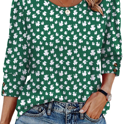 50 Colors Cross-Border European and American Amazon Spring and Summer New Printed T-Shirts with Cuff Buttons, Casual Versatile Vacation Women's Clothing