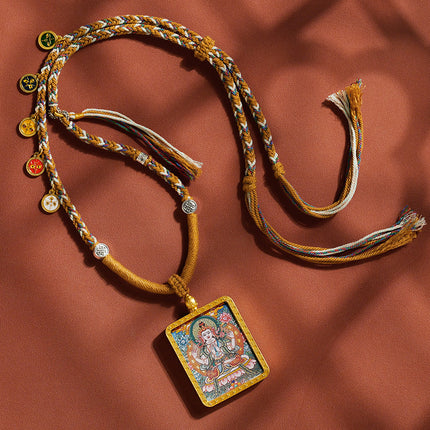 Thangka Xizang Hand Rope Hand-woven Ethnic Style Bracelet Five-way God of Wealth Green Mother Wen Zhu Thangka Bracelet
