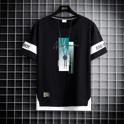 Boys' Short-Sleeve T-Shirt Trendy Brand Men's Clothing Live Broadcast for Middle School Students and Older Children Summer Half-Sleeve Youth Clothing for Ages 12-18