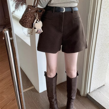 American Retro Woolen Casual Pants Shorts Women's Autumn and Winter 2024 Hot Pants Hot Pants for Hot Girls High Waist Loose Wide Leg Pants