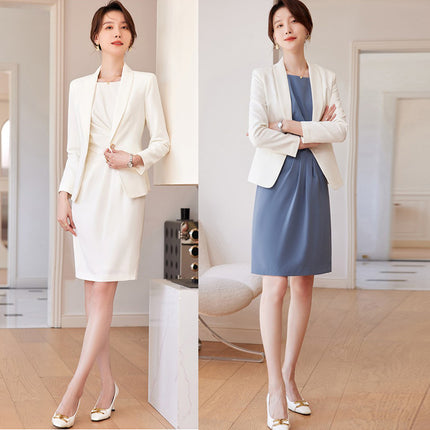 Spring and Autumn New Fashion White Collar Suit Work Clothes Design Sense Ladies Dress Broadcasting Host Dress OL
