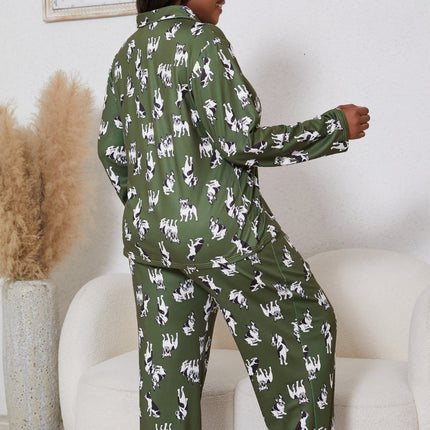 Cross-border plus size Women's Pajamas Cartoon Printed Casual Loose Autumn and Winter New Long Sleeve Trousers Two-piece Set