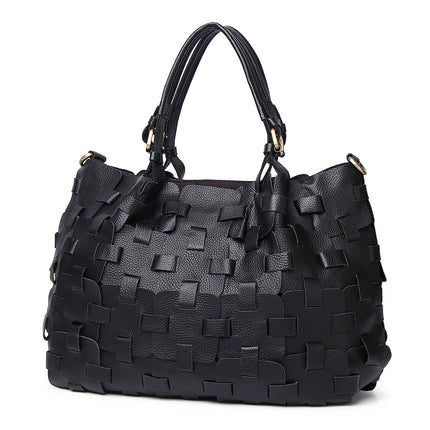 Genuine Leather Women's Bag Cowhide Ethnic Style Color European and American-style Woven Handbag Shoulder Crossbody Beach Bag Vegetable Basket Bag