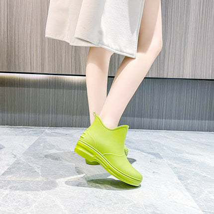 Cross-border New High Rain Shoes Women's Online Popular Fashion Water Boots Solid Color Waterproof Non-slip Warm Outer Wear fleece-lined Warm Boots