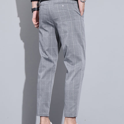 Plaid Men's Slim-Fit Trousers, Stretchy Pants, Autumn Light Business Plaid Pants, Casual Pants, Men's High-End