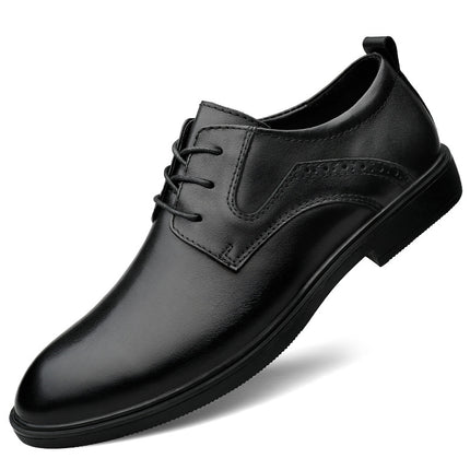 2025 Autumn Men's Business Leather Shoes First Layer Cowhide Shark Pattern Groom's Wedding Shoes Lace-Up Inner Heightening Large Size Leather Shoes