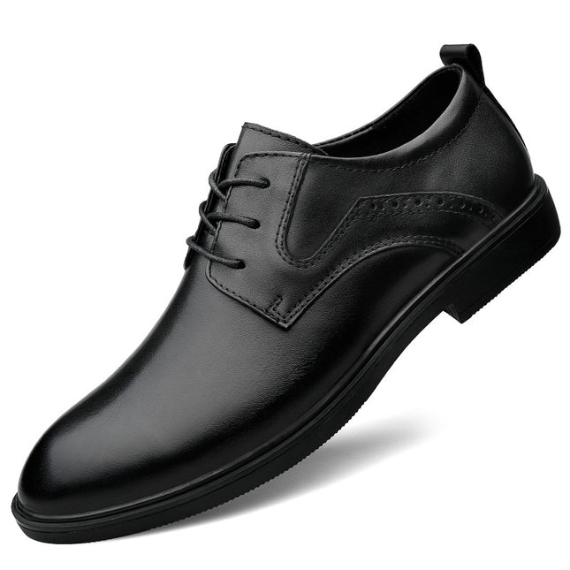 2025 Autumn Men's Business Leather Shoes First Layer Cowhide Shark Pattern Groom's Wedding Shoes Lace-Up Inner Heightening Large Size Leather Shoes