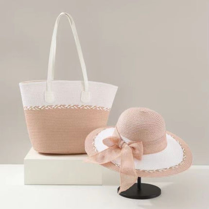 New Color-matching Straw Woven Bag Straw Hat suit Large Capacity Shoulder Bag Woven Bag High-end Seaside Beach Tote Bag