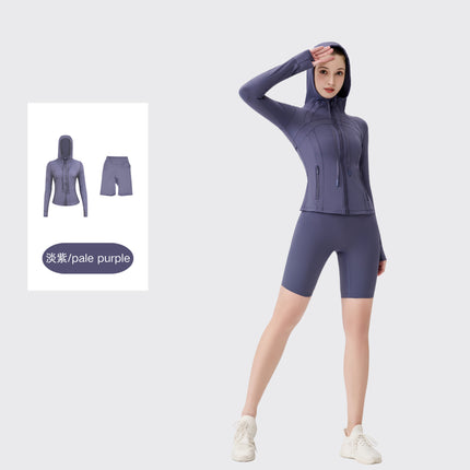 [in Stock] Ld Five-Piece Hooded Yoga Suit for Women, Fitness Yoga Set, High-Waisted, Barely-There Feel, Tight-Fitting Sportswear