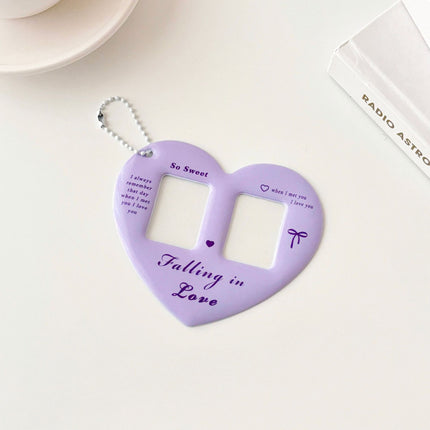 Monvkaka Dual 1inch Card Holder Double Grids Heart-Shaped Cp Card Holder Bag Hanging Id Photo Star Chasing Small Card Storage Keychain