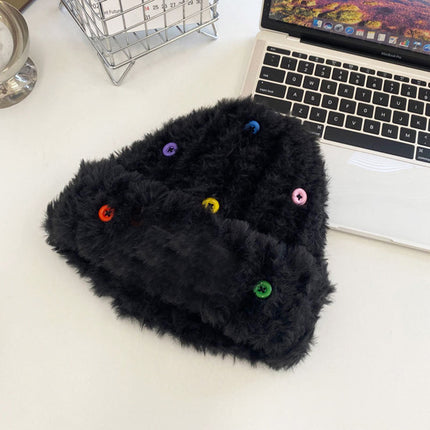 Thickened winter women's plush fisherman hat color matching black and white striped plush knitted wool basin hat warm hat