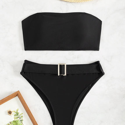 Billion Swimming New 2024 Strapless Swimsuit Strapless High Waist Sexy European and American Solid Color Bikini Women's suit