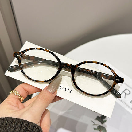 Fake Nerd-Style Oval Frame Women's Tortoiseshell Eyeglass Frames Ultra-Light Eyeglass Frames Plain Tr90 Factory Wholesale