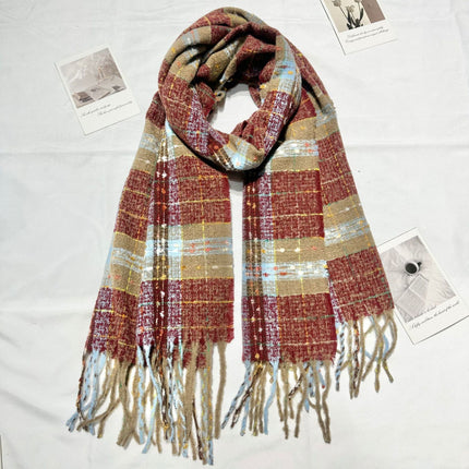 Starry Sky Scarf for Women, New Color-Blocking Autumn and Winter Warm Neck Warmer, Retro Japanese Plaid Versatile Korean-Style Shawl