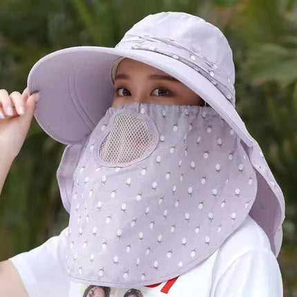 Summer Tea-Picking Sun Protection Hat, Sun Hat for Women, Anti-Uv Hat, Face Mask, Breathable Sun Protection for Cycling and Working