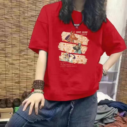 2025 New Fashion Brand Pure Cotton Short-sleeved T-shirt Women's Summer Explosions American-style plus size Women's Loose Shoulder Half Sleeve