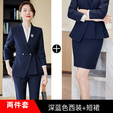 Gray Professional Suit Suit for Women Wholesale Autumn and Winter Temperament Slim Hotel Front Desk Workwear Jewelry Store Work Clothes for Women