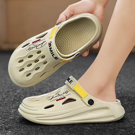 Cross-border plus size Hole Shoes Men's Trendy Wear-resistant Soft-soled Baotou Sandals Outer Wear Thick-soled Beach Men's Slippers Deodorant