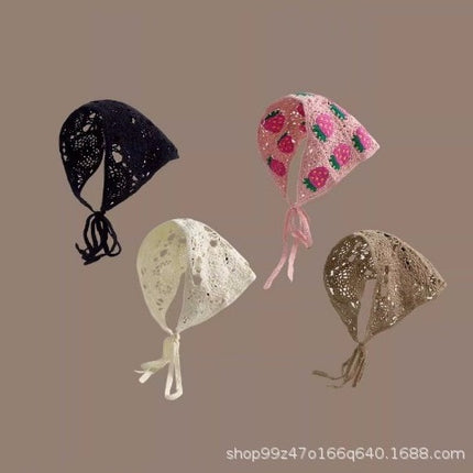 Hot Girl Internet Celebrant Photo Flower French Style Triangle Scarf Headscarf Women's Cute Knitted Hair Band Silk Scarf High-grade Headwear Summer